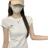Camiseta de Manga Corta con Cuello Redondo Bordada con Lazo Estilo Coreano 2026 Verano Nuevo Ajuste Delgado Versátil Top Fruncido para Mujer