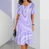 Vestido Feminino Estampa Degradê Elegante Casual Gola Redonda Manga Curta Vestido de Verão Moda Feminina