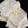 Pijama Feminino Renda Seda de Gelo Estampa Desenho Estilo Desejo Puro Conjunto de Verão Novo para Casa Manga Curta com Shorts para Mulheres