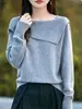 Outono e Inverno Novo Estilo Doce e Gentil Gola Uma Linha Malha Canelada no Ombro Tricô Feminino Cor Pura Efeito Emagrecedor Macio e Aconchegante Suéter de Tricô Top