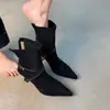 Botines Estrechos de Tacón Alto con Cremallera Trasera para Mujer Chuyuji, Botines Elegantes de Tobillo con Hebilla de Gamuza y Punta Fina, Botines Individuales Retro de Tacón Delgado