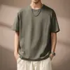 Camiseta de Manga Corta con Retazos Pesada Estilo Americano para Hombre, Verano 2026 Sencilla Holgada Cuello Redondo Moderna Color Sólido