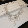 Flor de diamante gota de água colar de pérolas conjunto francês luz de luxo elegante clavícula cadeia elegante moda colar atacado