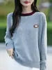 Suéter redondo de punto con diseño moderno, logo personalizado, bloques de color, para mujer, otoño e invierno, ajuste holgado, estampado, bordado, chaqueta casual