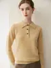 Suéter 100% cachemira pura para mujer, top versátil de punto liso, color liso, cuello polo, jersey, cálido suéter de manga larga