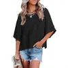 2025 Europeu e Americano Amazon Venda Cruzada Mais Vendida Novo Estilo Patchwork Cor Sólida Manga Sino Casual Solta Camiseta Roupas Femininas