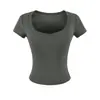 Estilo Americano Verão Kardashian Slim-Fit Skinny Gola Redonda Baixa Suéter Manga Curta Camiseta Top Curto Camisa Básica Feminina