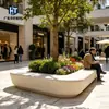 Banco de árbol GRC en forma de L para esquina, banco largo de cemento para exteriores, asiento a medida al lado de árboles para paisajismo comunitario