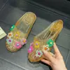 Zapatillas de Cristal Florales Coloridas de Venta Caliente Transfronteriza para Mujer, Zapatos de Gel Retro de Moda para Exteriores de Verano