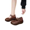 Zapatos de plataforma casual retro de cuero para mujer para primavera y verano, zapatos Mary Jane de punta redonda de corte bajo versátiles