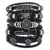 Pulseiras Masculinas Europeias e Americanas de Couro Trançado Transfronteiriças, Conjunto de Múltiplas Camadas, Pulseira de Caveira, Pulseira Personalizada