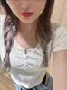 Blusa Floral Novo Estilo Americano Fresca Gola Redonda Floral Três Botões Moda Casual Slim Manga Curta Camiseta para Mulheres Ins