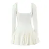 Estilo Deseo Puro Vestido Floral de Manga Larga con Escote Cuadrado y Corbata de Lazo Nuevo Estilo de Primavera Vestido Corto Delgado que Ceñe la Cintura Dulce y Picante
