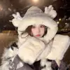 Bonito Sombrero de Oso para Mujer, Nuevo Estilo de Invierno, Felpa, Cortavientos, Engrosado, Cálido, Adelgazante de Rostro, Protector de Orejas, Gorro Bufanda