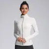 Define chaqueta de yoga para mujer, con cremallera, de manga larga, tejido cepillado, cuello alto, elástica, corte ajustado, top deportivo de yoga