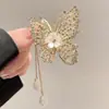 Novo Presilha de Cabelo Borboleta com Franja de Strass Estilo Chinês para Mulheres, Grampo para Meio Preso na Parte de Trás da Cabeça, Acessório de Cabelo de Alto Padrão Estilo Antigo Hanfu