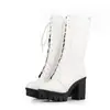 Suministro transfronterizo de botas de tacón alto para otoño e invierno con cordones de PU para mujer talla grande 40414243 botas para mujer de comercio exterior