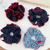 Diadema de lunares con borde contrastante azul y rojo Dongdaemun de Corea del Sur, Cuerda para coleta baja elegante, Accesorios para el cabello al por mayor