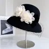 Sombrero Pantalla de Gasa Peonía Fragante Pequeño para Mujer Sombrero de Fieltro de Lana Australiana Otoño e Invierno Elegante Sombrero de Pescador de Malla Versátil Cubo
