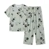 Pijama de Algodão e Seda para Mulheres de Meia-Idade e Idosas, Novo Estilo de Verão, Tamanho Grande, Solto e Confortável, Pode Ser Usado Fora de Casa, Conjunto de Duas Peças para Casa