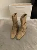 2026 Nuevas Botas de Tobillo de Otoño Estilo Coreano Puntera Cuadrada Hebilla de Gamuza Tacón Grueso Bota de Media Caña Botas Vaqueras Western Marrones