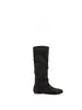 Primeiro encontro com as botas Ji Duidui~ Salto oculto de 5cm, tira com fivela cruzada, botas longas jeans de cano médio, botas western femininas