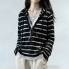 Suéter de punto con capucha a rayas para mujer, principios de otoño, estilo perezoso, holgado, moderno, elegante, rejuvenecedor, prenda interior, sudadera con capucha básica