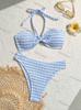 [4 colores] Traje de baño bikini a rayas estilo europeo y americano con cuello en forma de tubo, blanco, sexy, para vacaciones, para mujer