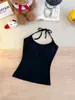 Camisole Sexy de Renda Listrada com Amarração no Pescoço Cor Sólida com Bojo Embutido Roupa Íntima Roupa Externa Versátil Top Feminino