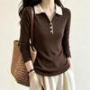 Camisa Polo de Punto de Manga Larga con Bloques de Color de Alta Gama Francesa para Mujer Otoño/Invierno 2026 Nuevo Estilo Coreano Suéter Base Adelgazante de Moda