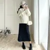 Roupa de maternidade para outono e inverno, suéter de tricô novo estilo, solto e doce, top de maternidade, saia de bolinhas, conjunto doce e que emagrece