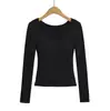 T331-25 Verano Nuevo Estilo Europeo y Americano Sexy Deseo Puro Básico Doble Capa Cepillado Manga Larga Casual Camiseta Interior Camiseta
