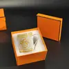 Par de Tazas de Porcelana de Hueso de Alta Gama con Carruaje Dorado Tirado por Caballos Caja de Regalo para Pareja Oficina Hogar Taza de Agua