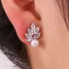 Pendientes de Botón Retro Lujo Ligero Marquise Zirconia Esmeralda Perla Accesorios de Pendientes de Hoja Pendientes Versátiles Chapados en Oro para Banquetes y Ropa Formal