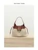 Bolso de Mano, Bolso de Hombro, Bolso Cruzado Tipo Cubo, Bolso Tote con Cordón Bloque de Color Old Money de Lino y Piel de Vaca 2026 para Mujer
