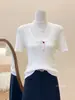 Disponible en Cuatro Colores~ Camiseta de Punto de Manga Corta Elegante Ajustada Minimalista de Alta Gama con Bloques de Color acanalados