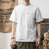 Camiseta Falsa de Dos Piezas de Manga Corta, Algodón Puro de Peso Pesado, Bloques de Color Bordados, Casual de Verano Estilo Americano con Bolsillo, Cuello Redondo, Holgada, Manga Media