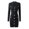 Vestido de Punto Midi de Color Sólido de Cintura Alta para Mujer, Vestido Básico Vintage Negro de Manga Larga con Botones de Remache, Estilo Transfronterizo, Elegante para el Trabajo