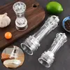 Botella de condimento para pimienta de fábrica con molinillo manual de grosor ajustable, utensilio de cocina transparente de acero inoxidable en stock
