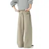 Pantalones casuales de estilo "old money" con caída para hombres y mujeres, corte holgado, estilizan, pierna recta, color caqui, adecuados para otoño y para ir al trabajo.