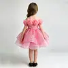 Vestido floral de lentejuelas 3D para niña, falda tutú de princesa para niños, vestido de anfitriona de cumpleaños, vestido de actuación en escenario