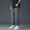 Pantalones Casuales Rectos de Seda de Hielo de Moda para Hombre Verano Color Sólido Sencillo Estilo Hong Kong Tipo Holgado 2024 Pantalones Fluidos Largos hasta el Suelo