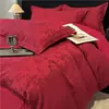 Lujoso juego de cuatro piezas para boda clase A 60 hilos todo algodón jacquard satinado en color rojo brillante funda de edredón 100% algodón de fibra larga 4