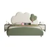 Cama Rosa de Princesa Nube para Niños 1.2m Habitación de Niñas Cama Suave 1.5m Cama Individual Verde con Almacenamiento de Cuero para Niños
