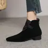 Zapatos Suaves Cómodos para Madres Mujer 2026 Otoño Invierno Moda Punta Fina Tacón Grueso Botines Retro Versátiles Adelgazantes con Peluche Adentro Botines de Tobillo Mujer