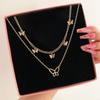 Joyería Transfronteriza Europea y Americana Moda Diamantes Incrustados Estrella de Cinco Puntas Luna Creciente Colgante Collar Multicapa Cadena para Clavícula Personalizada
