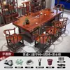Conjunto de Mesa de Chá e Cadeiras de Madeira Maciça de Seringueira, Novo Estilo Chinês, Uma Mesa e Várias Cadeiras, Adequado para Uso em Escritório e Casa, Mesa de Chá Integrada para Preparar Chá