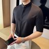 Camisa Masculina Estilo Chinês Gola Pequena Caimento Elástico Fecho Escuro Manga Média Camisa Masculina Business Casual Manga 5 Pontos