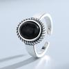 Anillo de plata esterlina S925 con circonita negra simple, popular en Europa y América, pulsera de plata tailandesa de origen al por mayor.