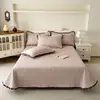 Conjunto de colcha de renda de gaze dupla com estampa floral retrô estilo coreano, incluindo uma capa de colchão acolchoada espessa e uma lençol de tatame, adequado para todas as estações